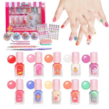 Imagem de M&U MAKE YOU UP Kit de esmalte Candy Sweet para crianças - 10 cores de esmalte à base de água com adesivos decorativos, fórmula de remoção de secagem rápida, conjunto de presente de atividade criativa