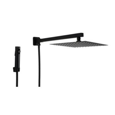 Imagem de Ducha Chuveiro Inox 304 25x25 cm Preto Fosco com Desviador e Ducha Man