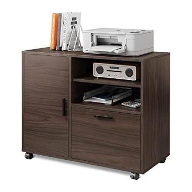 Imagem de SISWIM Armário de arquivo para escritório em casa armário de arquivo lateral de madeira com 1 gaveta suporte para impressora com porta de armazenamento e prateleiras grande armário de arquivo móvel