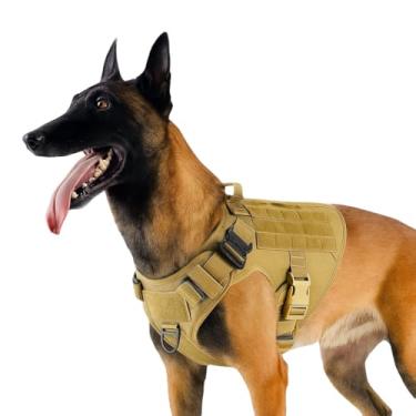 Imagem de Peitoral tático para cães, tamanho médio, sem puxão, raça grande, peitoral resistente para animais de estimação com alça, colete militar ajustável para treinamento, caminhada, caminhada (marrom)