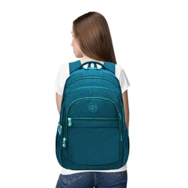 Imagem de Mochila Feminina Escolar Casual Dia a Dia Bolsa Grande Todas As Idades Espaço Para Notebook Porta Garrafa Faculdade Trabalho (AZUL)