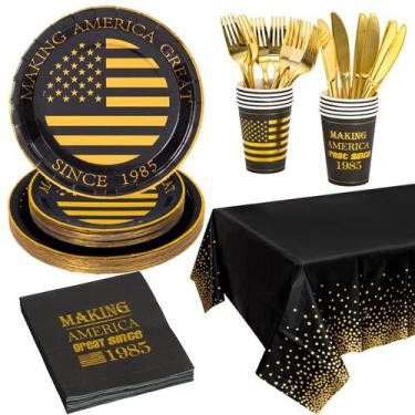 Imagem de Conjunto de talheres Crisky Black Gold 40th Birthday Party Masculino x