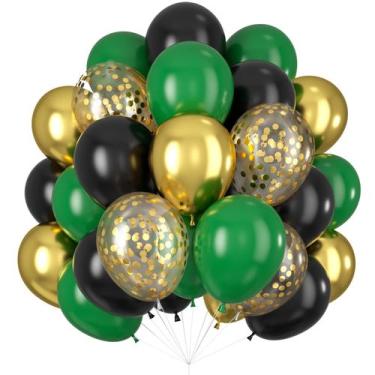 Imagem de Balões de látex Isndare preto verde dourado 60 unidades de 30 cm para 