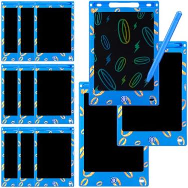 Imagem de Nezyo Pacote com 12 lembrancinhas de festa infantis azuis e douradas, tablet LCD de escrita para crianças de 21 cm, blocos de desenho eletrônicos reutilizáveis apagáveis para artigos de aniversário