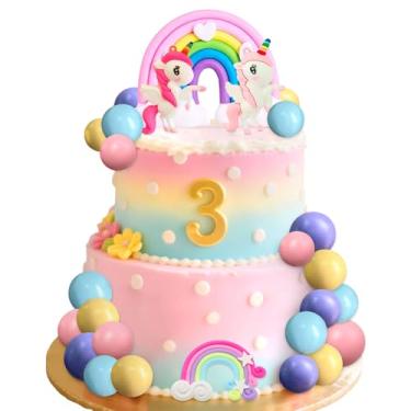 Imagem de Topo de bolo de unicórnio decoração de bolo de unicórnio decoração de aniversário arco-íris topo de bolo unicórnio lembrancinhas de festa arco-íris decoração de aniversário