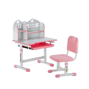 Imagem de VEVOR Conjunto de cadeira e mesa de estudo infantil, mesa de estudo e cadeira para crianças com estante e gaveta de armazenamento, mesa de estudo infantil de altura ajustável com cadeira, mesa de