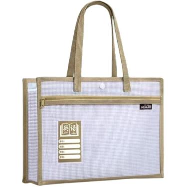 Imagem de Mala Para Documentos - Pasta Grande Com Alça - Mala Leve Em Malha Roxa, Adequada Para Transportar Livros E Documentos (Cáqui)