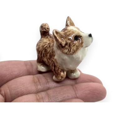 Imagem de WitnyStore Tiny 2½"Long Brown White Sitting Papillon Dog Figurine - Miniature Hand Made Painted Ceramic Dogs Puppy Hound Canine Animal Cute Porcelain Decorative Collectible Figure Décor Gifts