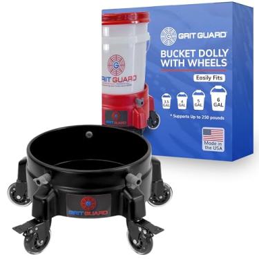Imagem de GRIT GUARD Balde balde com rodas – Balde de lavagem com detalhes de rolamento com 5 rodas e 2 rodízios de travamento compatível com baldes de 7,5, 4, 5 e 6 galões (preto, rolamento de rolo de 7,6 cm)
