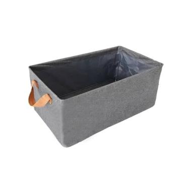 Imagem de Cesto Organizador de Tecido Dobrável com Alças de Couro, Caixa Grande para Guarda Roupa e Closet, Organizador de Brinquedos e Roupas Cinza Chumbo, Design Minimalista