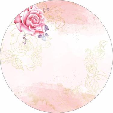 Imagem de Painel de Tecido Sublimado Redondo Flor textura Aquarela Rosa e Dourad