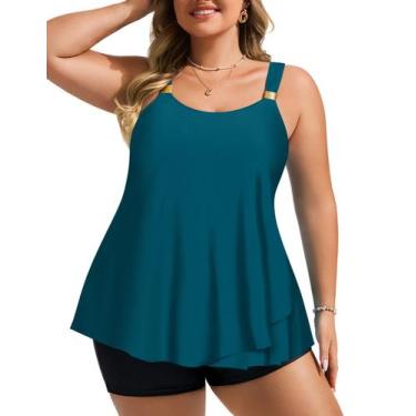 Imagem de Maiô Hanna Nikole feminino Tankini plus size azul verde M