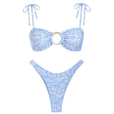 Imagem de Conjunto de biquíni ZAFUL Sexy Tie com alça espaguete texturizada