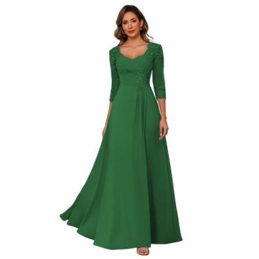 Imagem de Vestido de mãe da noiva AUSPORY, apliques de renda, chiffon verde