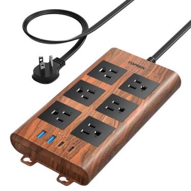 Imagem de Protetor de sobretensão Power Strip TOPREK 6 tomadas 4 USB 6,5 pés