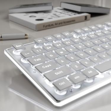 Imagem de SEUNKWANG Teclados de computador retroiluminados EWEADN GX710S, teclado USB com fio com retroiluminação branca, painel de metal, plug and play, teclas de pudim, teclado de computador de tamanho