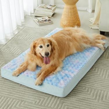 Imagem de WNPETHOME Cama ortopédica grande para cães, cama para cães grandes, com caixa de espuma de ovo, cama para animais de estimação com pelúcia rosa macia, impermeável, lavável e removível (91 x 68 x 7,6