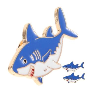 Imagem de 3 peças broche de lapela de tubarão broches de animais marinhos bonitos pinos de liga de zinco para mochilas, jaquetas, chapéus, acessórios divertidos com tema de oceano