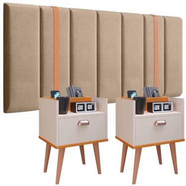 Imagem de Conjunto Quarto com Cabeceira Casal Modulada Casal Queen King com Kit Criado(Bege - Off White/Cinamomo,140CM - CASAL)