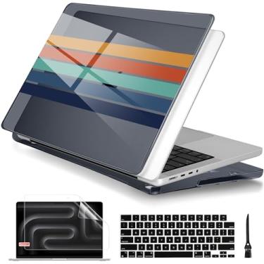 Imagem de Batianda Capa para MacBook Pro 16 polegadas versão 2024 2023 2021 com chip M4 M3 M2 M1 Pro/Max, capa protetora fina e leve com padrão criativo com capa de teclado e protetor de tela, listras