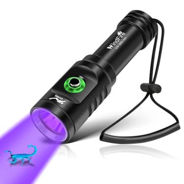 Imagem de WINDFIRE Luz de mergulho, lanterna UV de 395 nm, lanterna de luz preta à prova d'água com indicador de energia para mergulho, fluorescência subaquática e detecção de urina de animais de estimação