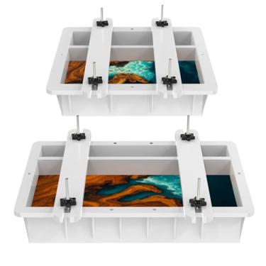 Imagem de GARVIN 2 Pack Adjustable Epoxy Resin Molds with Divider - 15.8"x9.8"x3.1" & 11.8"x7.9"x3.1" Silicone Casting Molds, Integrated Clamping System, Perfect for DIY Resin Art Tray & Board Projects