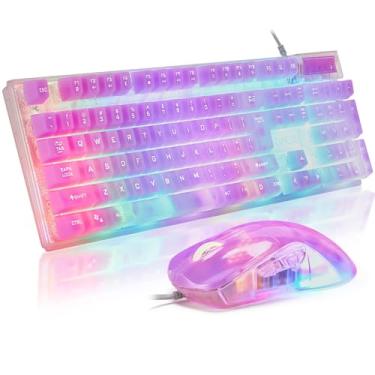 Imagem de CHONCHOW Combo de teclado e mouse para jogos de LED, teclado transparente RGB com iluminação arco-íris, teclado com fio USB antighosting, mouse para jogos RGB de 7 cores para PC, laptop, Xbox, PS4