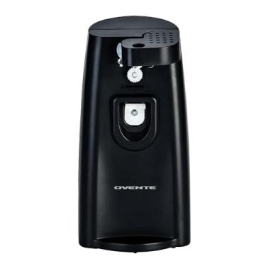 Imagem de OVENTE Abridor de latas elétrico 3 em 1, abridor de garrafas e afiador de facas com lâmina de aço inoxidável e botão de um toque fácil de usar, ferramenta de bancada de cozinha multifuncional