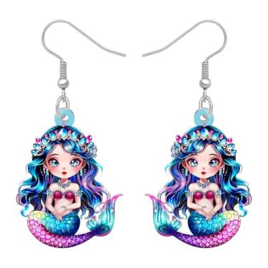 Imagem de LONYOO Brincos de sereia de anime de acrílico para mulheres, brincos estéticos de praia, joias de princesa do oceano, presentes de sereia para mulheres amantes de praia, Medium, Acrílico, Sem pedra