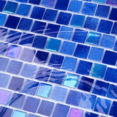 Imagem de Adedeo Azulejo de mosaico de vidro, gradiente 3D, azul escuro, 30,5 x 30,5 cm, azulejo de vidro brilhante para piscina Backsplash Chuveiro Waterline Fonte Spa Parede (pacote com 5 unidades, 5 m²)