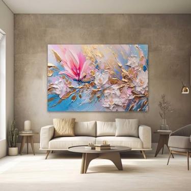 Imagem de Quadros Decorativos para Quarto Sala 90x60 Arte Colorida Dourada Pintura Grande Escritório Hall