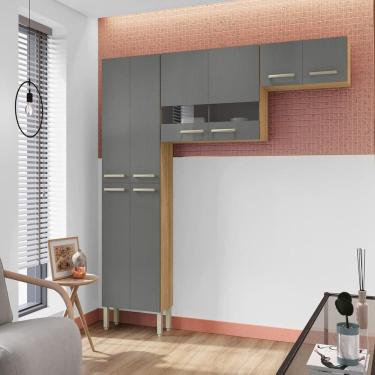 Imagem de Cozinha Compacta 8 Portas em Mdf Nala Plus Freijó/Gris