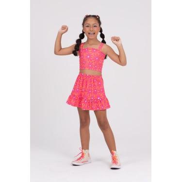 Imagem de Conjunto Infantil Cropped Saia Florido Laranja - Vida Costeira, Laranj