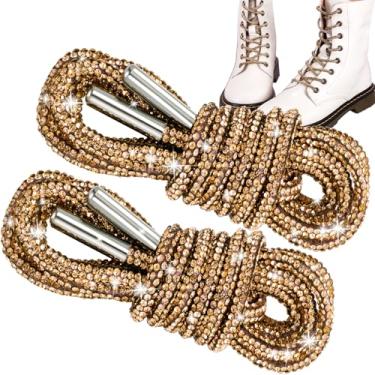 Imagem de 2 cadarços de strass com glitter, cordões de capuz redondos brilhantes e brilhantes, cadarços de corda de cristal para mulheres tênis, 2 peças Tawny, 119 cm, 47"