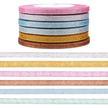 Imagem de Beadthoven 6 rolos de fitas brilhantes metálicas de 1/10.2 cm fitas de tecido de presente de Natal brilhantes para festas de fim de ano, casamento, embrulho de flor, enfeite de árvore de Natal