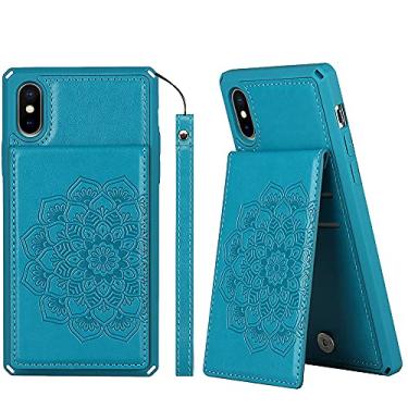 Imagem de ShunJieTech Capa para iPhone X, capa para iPhone Xs, capa de couro PU com estampa de flor de mandala, capa flip com alça [suporte para cartão de crédito e capa carteira com ranhura] (5,8 polegadas