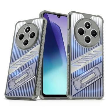 Imagem de SORAKA Capa para Xiaomi Redmi 14C com suporte de policarbonato rígido transparente e flexível antiderrapante texturizado TPU camada dupla à prova de choque