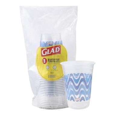Imagem de Glad Everyday Clear Plastic Cups with Blue Wave Print - Strong and Sturdy Cup for All Occasions, Holds 18 Ounces, 18 Ounce, 20 Count
