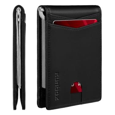 Imagem de Carteira masculina fina com clipe de dinheiro com bloqueio de RFID, 8 porta-cartões, minimalista, pequena, fina, de couro de carbono, dobrável e dobrável, caixa de presente, Preto Jet