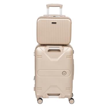 Imagem de Mala De Bordo 10kg Rigida Expansiva Rodas 360 Porta Copos Alça Frontal + Frasqueira (Dourado)