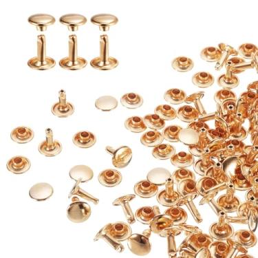 Imagem de HARFINGTON 80 conjuntos de rebites de tampa dupla 9 x 10 mm aço carbono cabeça redonda botões de pressão parafusos parafusos de metal tubular para decoração de artesanato em couro, ouro claro