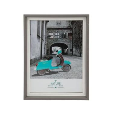 Imagem de Porta Retrato de Mesa 15x20 cm Moldura Cinza e Branca com Vidro para Fotos Decoração Sala Escritório Prateleira