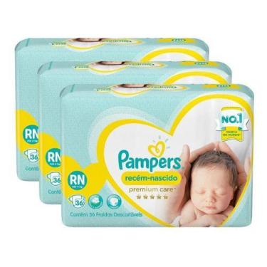Imagem de KIT 3 FRALDAS PAMPERS PREMIUM CARE RN 4 kg 36un