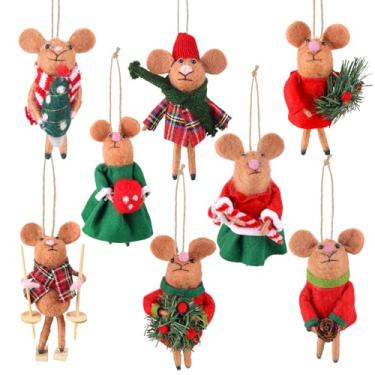 Imagem de Mumufy 8 Peças Enfeites De Feltro Para Ratos Natal, Decoração Vintage Lã Pendurar, Animais Verdes E Vermelhos, Artesanato, Guirlanda Árvore Fofa, Festas Em Casa