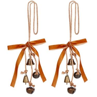 Imagem de PH PandaHall 2 sinos de vaca de Natal com laço, sinos de vaca de metal com laço de fita, sinos de decoração de árvore de Natal com cordão de juta para árvore de Natal, guirlanda, jardim, decoração da