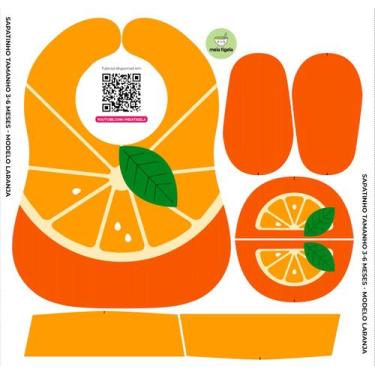 Imagem de Tecido Painel Kit Babador e Sapatinho Laranja - Meia Tigela - Ponto X 