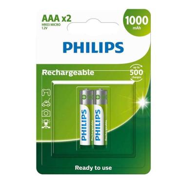 Imagem de Pilha recarregável AAA 1000mAh com 2 unidades R03B2RTU10 Philips