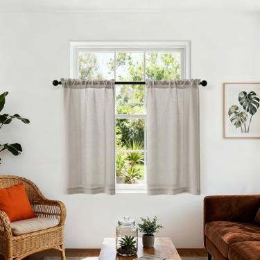 Imagem de Burlywood Birch Cortinas para lavanderia 113 cm de comprimento RV Camper pequenas cortinas sobre a pia filtragem de luz Smei Sheer Rod Pocket Cortinas para banheiro, sala de estar, janela pequena, L63