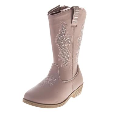 Imagem de KENSIE GIRL Botas de caubói infantil - Sapatos ocidentais de cano médio cowgirl bico quadrado para bebês / crianças pequenas / tamanhos grandes (rosa, branco preto bronzeado), rosa, 15