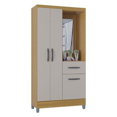 Imagem de Guarda Roupa Solteiro Atlas Capelinha 3 Portas Damasco Off White Brilho - Poquema